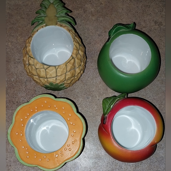 Party Light Ceramic Tealight candle holders peach, pineapple, cantaloupe & Apple - Picture 1 of 12